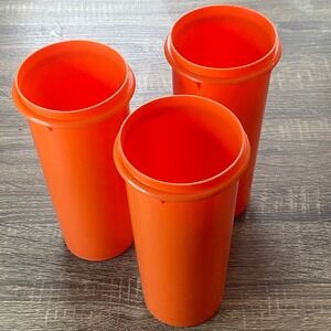 Tupperware Modular Storage Container Orange Plastic Set of 3 Vintage Made in USA
